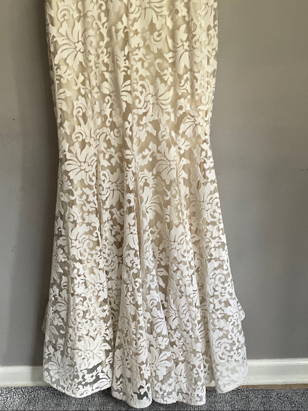 Montage by Mon Cheri Ivory Lace Maxi Dress with Champagne Sash - Picture 6 of 16